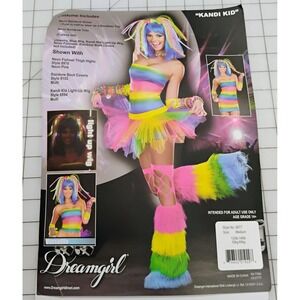 Adult HALLOWEEN Costume KANDI KID Medium DREAMGIRL 2 Piece Rainbow Colors